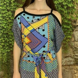 SINGLE Silk Cold Shoulder Blouson Mini Dress, XS